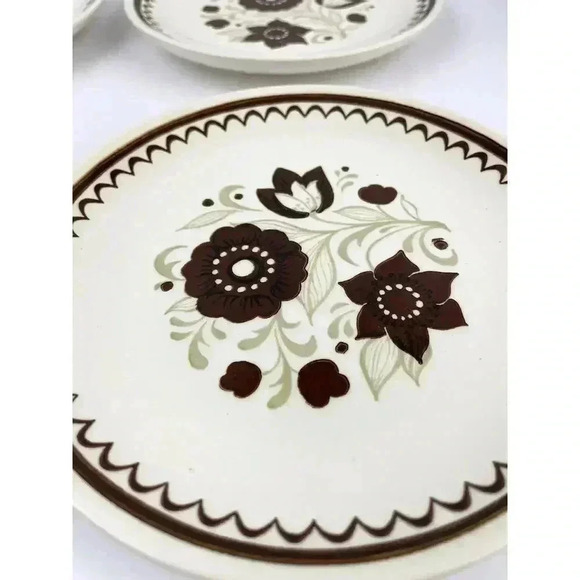 VTG Set of 6 1970's Floral Dessert Plate Brown Tan Flowers 6" - Picture 10 of 11